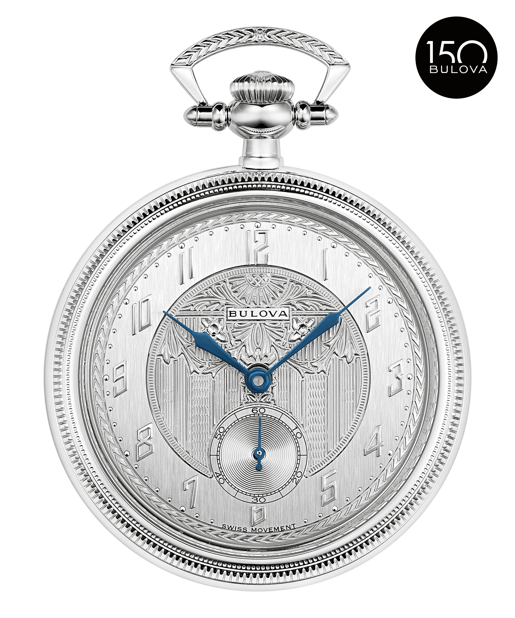 Silver-Tone Dial Stainless Steel Chain Pocket Watch 96A325 | Bulova